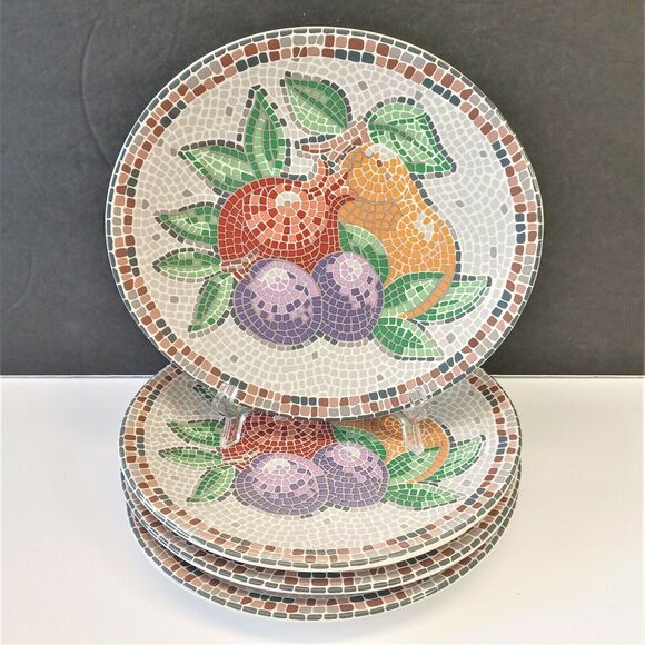 Set/4 Sango Zoey 8-3/8" Oval Salad Plates Roman Mosaic Tile Style 1996-2001 VTG - Picture 1 of 5